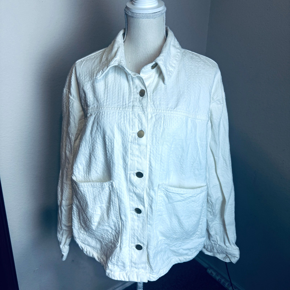 H&M Divided Cream 100% Cotton Summer Jacket womens M chore utility canvas